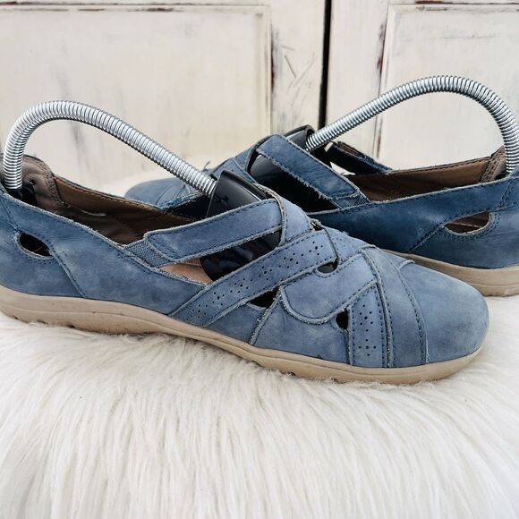 Earth Rapid Teddy Blue Suede Leather Strappy Boho Natural Loafers Shoes Size 10M - Picture 4 of 8